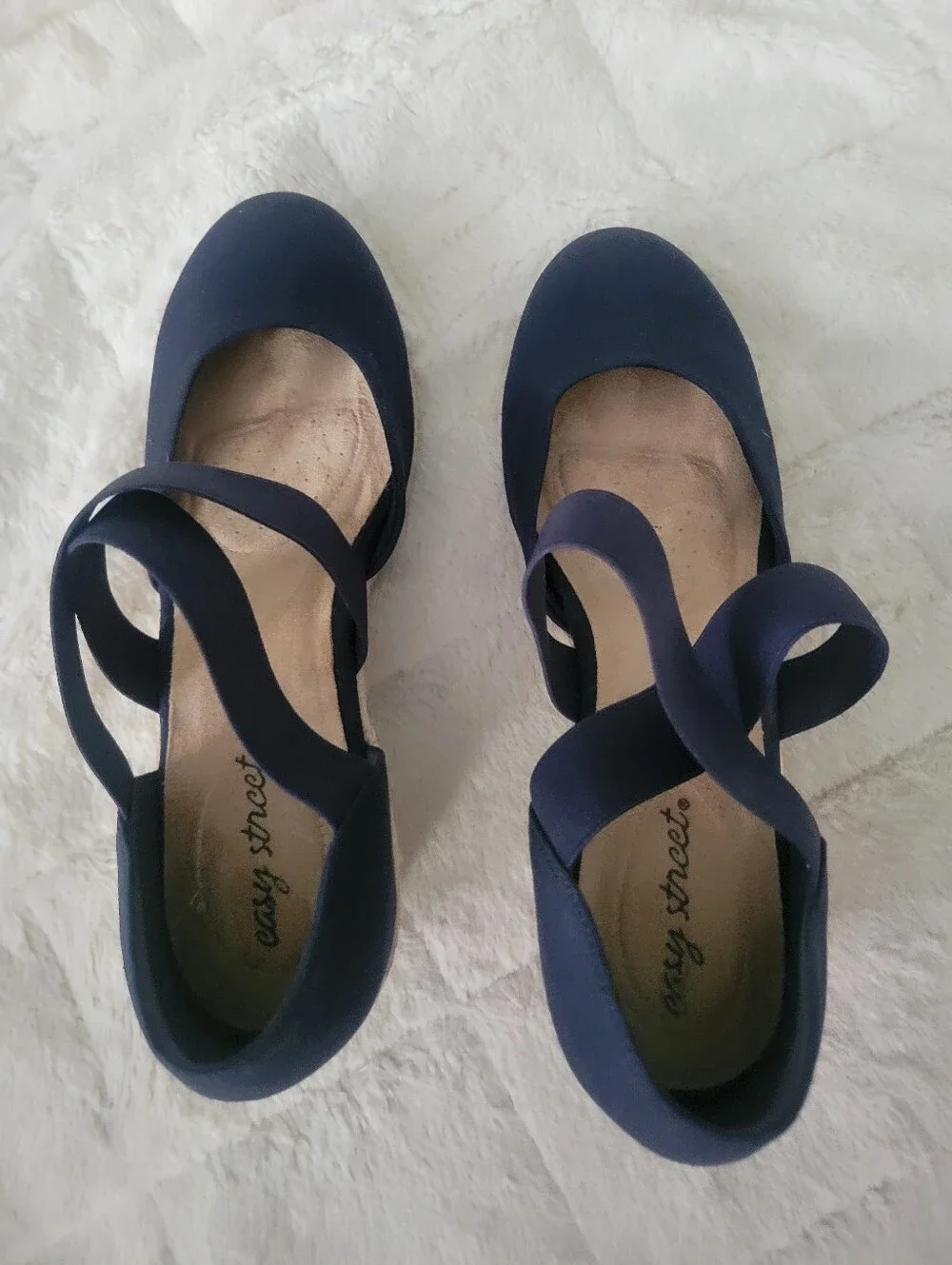 easy street Navy Espadrille Wedge Sandals with Elastic Cross Straps Size 11W